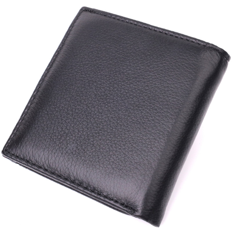 Компактный женский кошелек с монетницей снаружи из натуральной кожи ST Leather Черный