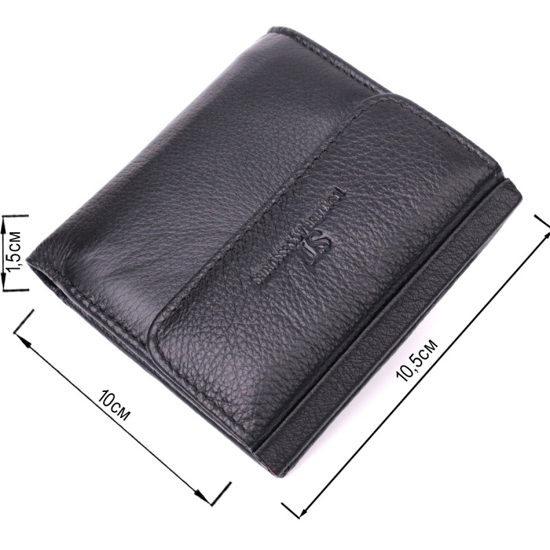 Компактный женский кошелек с монетницей снаружи из натуральной кожи ST Leather Черный