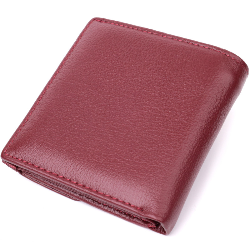 Небольшой женский кошелек с монетницей снаружи из натуральной кожи ST Leather Бордовый