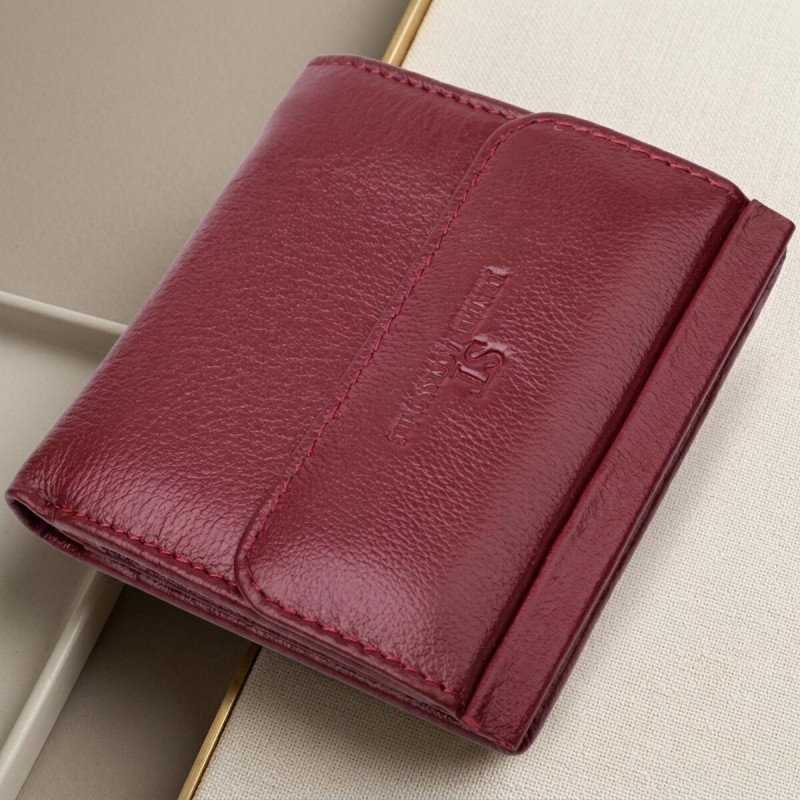 Невеликий жіночий гаманець з монетницею з натуральної шкіри ST Leather Бордовий