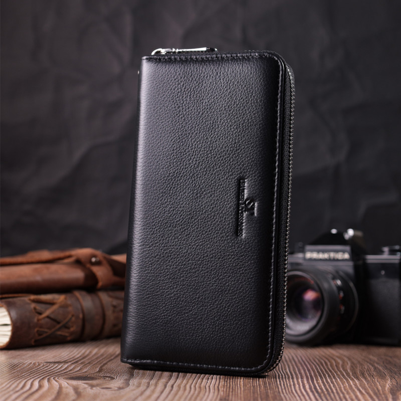 Универсальный кошелек-клатч на одно отделение из натуральной кожи ST Leather Черный