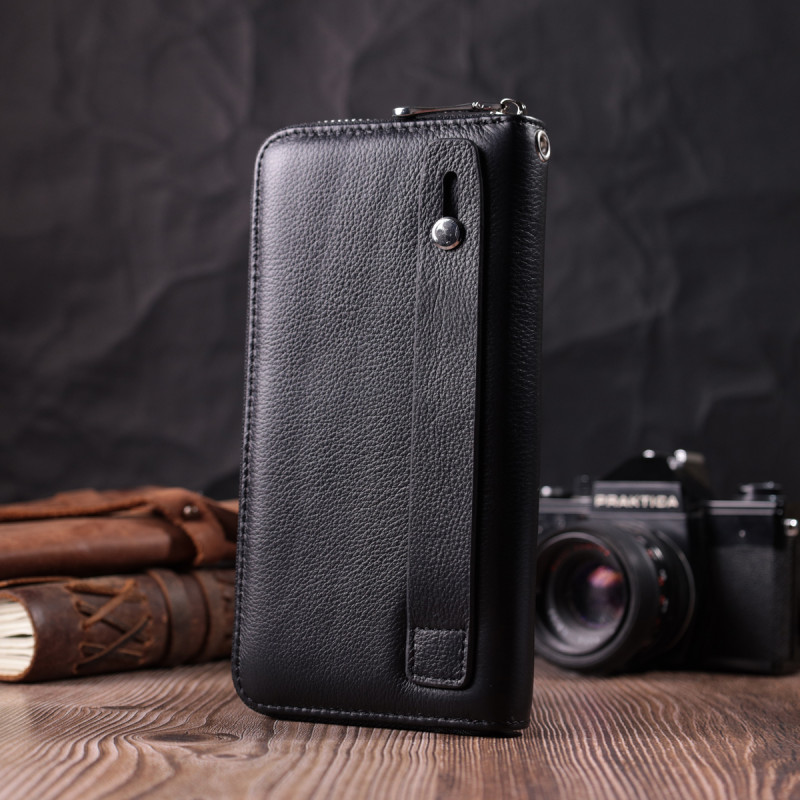 Универсальный кошелек-клатч на одно отделение из натуральной кожи ST Leather Черный