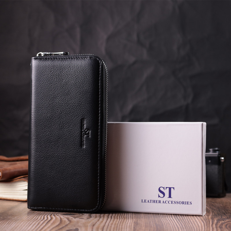 Универсальный кошелек-клатч на одно отделение из натуральной кожи ST Leather Черный