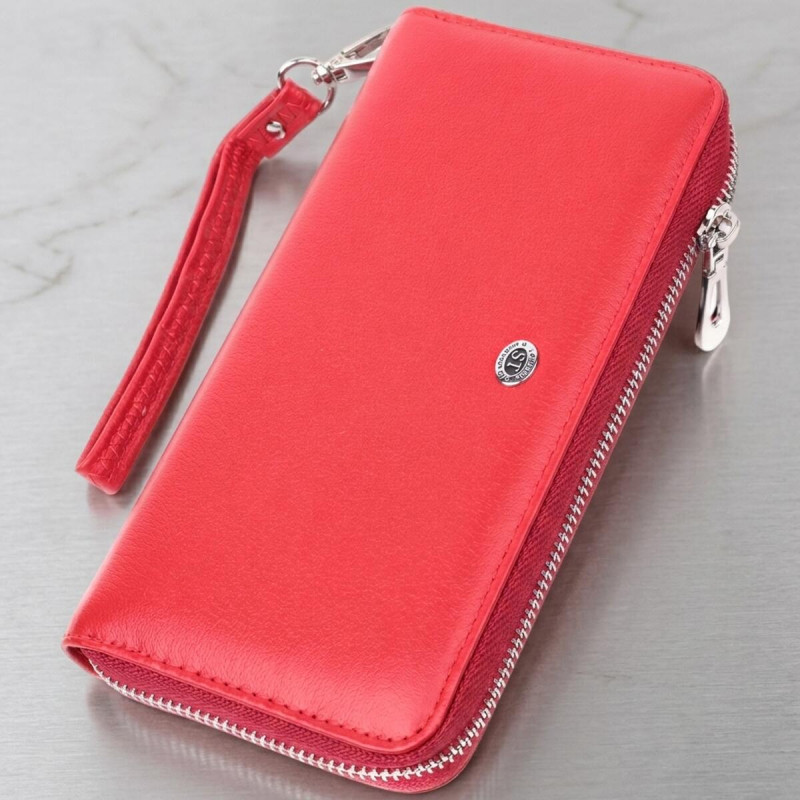 Стильный кошелек-клатч для женщин на одно отделение из натуральной кожи ST Leather Красный