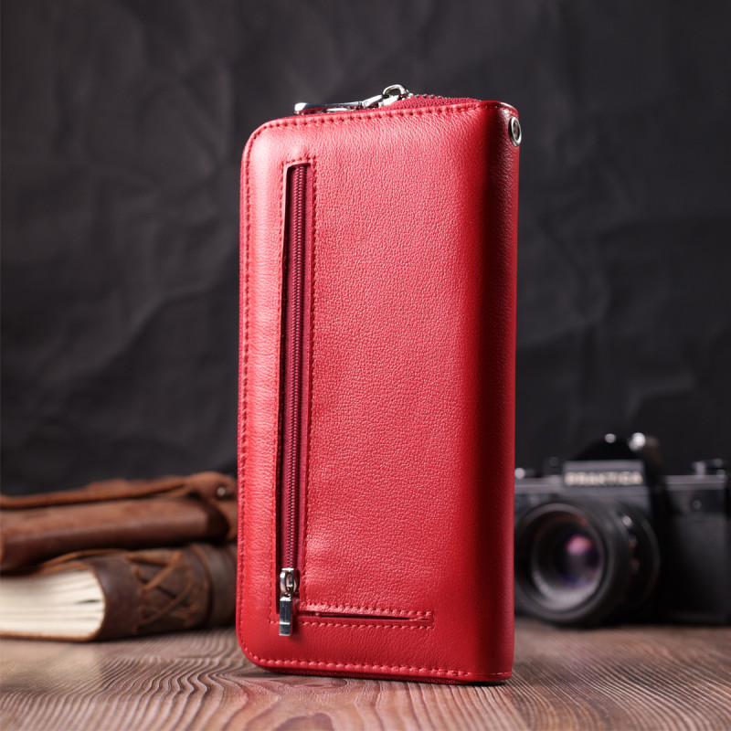 Стильный кошелек-клатч для женщин на одно отделение из натуральной кожи ST Leather Красный