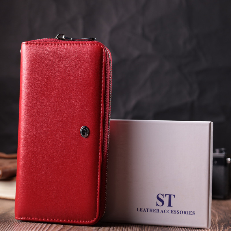 Стильный кошелек-клатч для женщин на одно отделение из натуральной кожи ST Leather Красный