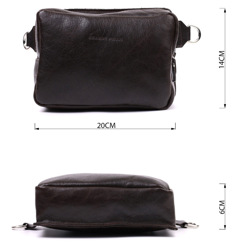 Прямокутна сумка бананка з якісної натуральної шкіри GRANDE PELLE Коричневий