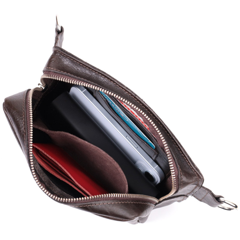 Прямокутна сумка бананка з якісної натуральної шкіри GRANDE PELLE Коричневий