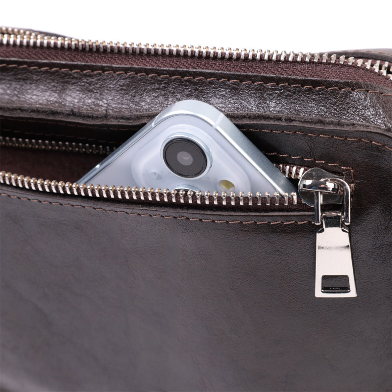 Прямокутна сумка бананка з якісної натуральної шкіри GRANDE PELLE Коричневий