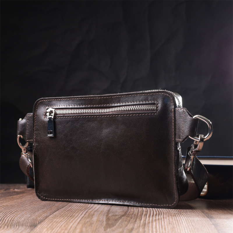 Прямокутна сумка бананка з якісної натуральної шкіри GRANDE PELLE Коричневий