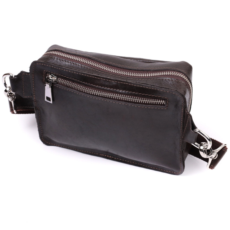 Прямокутна сумка бананка з якісної натуральної шкіри GRANDE PELLE Коричневий