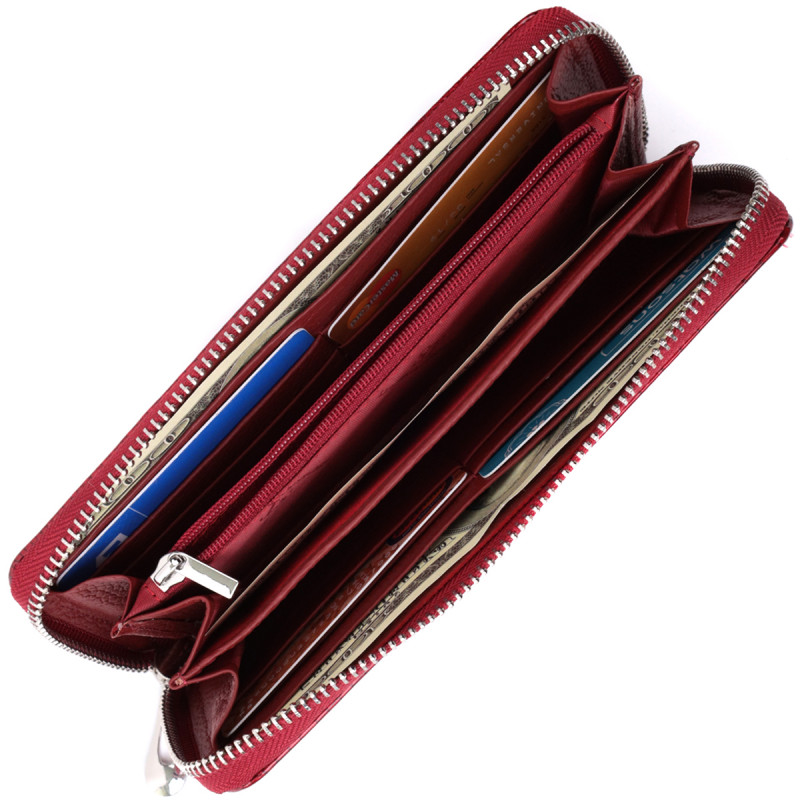 Женский лакированный кошелек на молнии из натуральной кожи ST Leather Красный