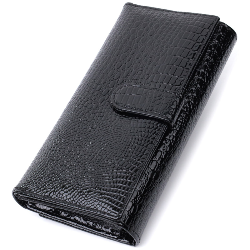Лакированный кожаный кошелек с блоком для кредитных карт ST Leather Черный