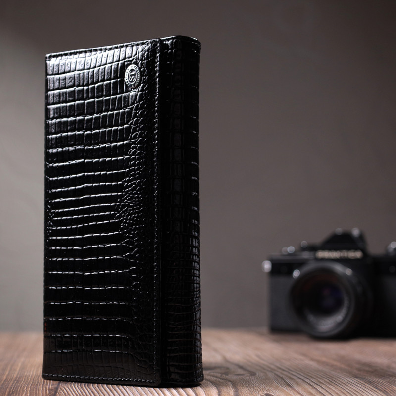 Лакований шкіряний гаманець з блоком для кредитних карток ST Leather Чорний