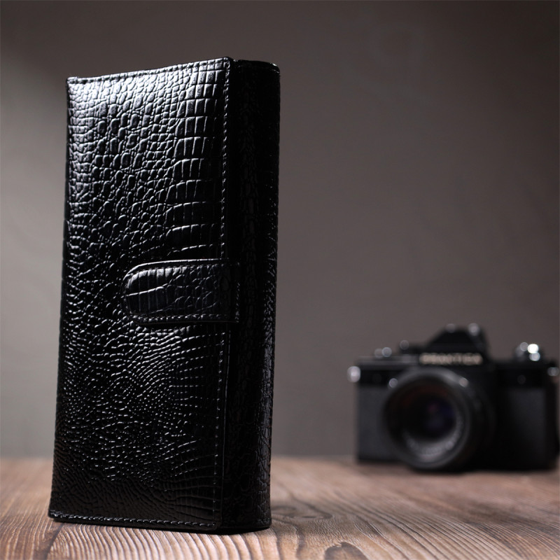 Лакований шкіряний гаманець з блоком для кредитних карток ST Leather Чорний