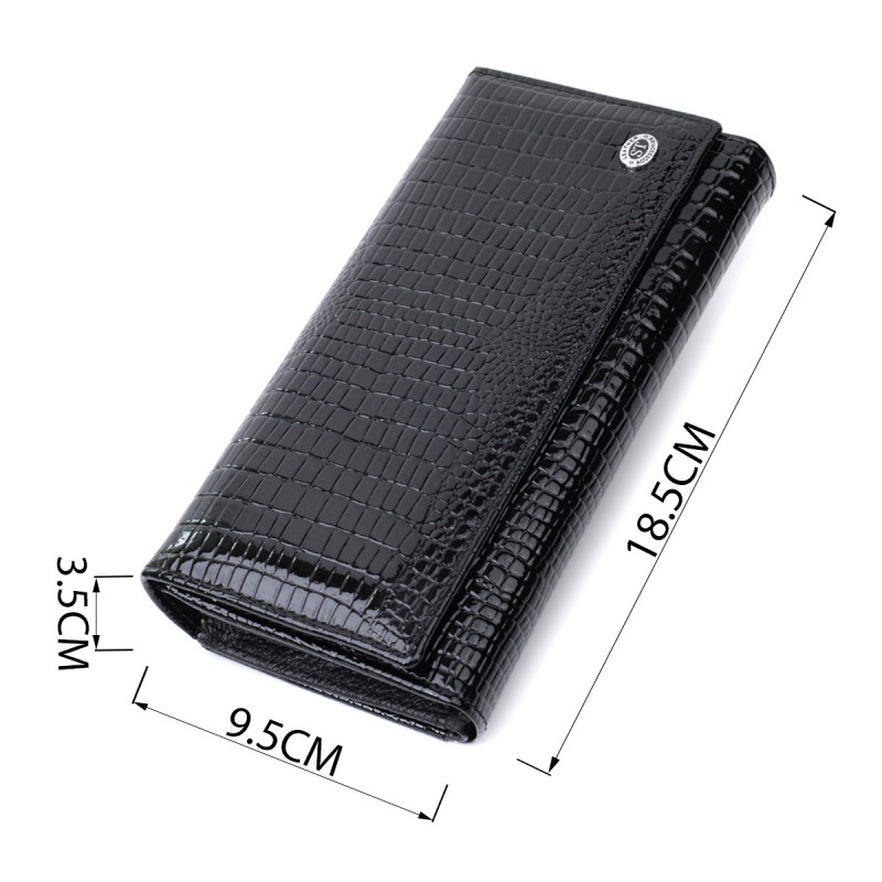 Лакированный кожаный кошелек с блоком для кредитных карт ST Leather Черный