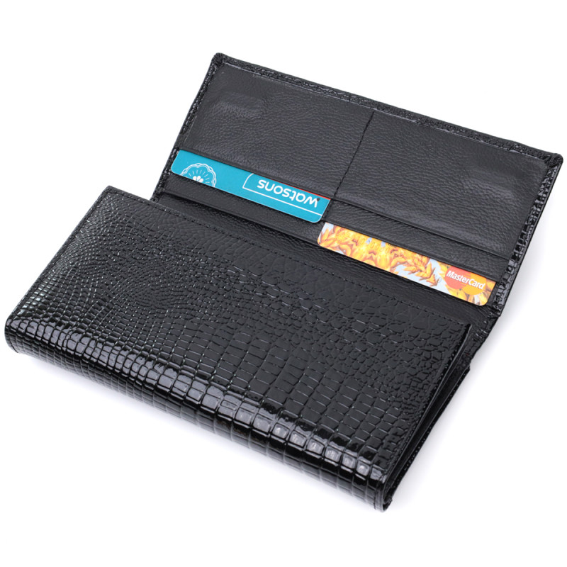 Лакированный кожаный кошелек с блоком для кредитных карт ST Leather Черный