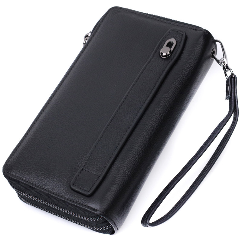 Мужской клатч на два отделения из натуральной кожи ST Leather Черный