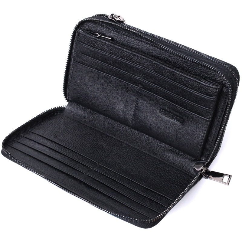 Мужской клатч на два отделения из натуральной кожи ST Leather Черный