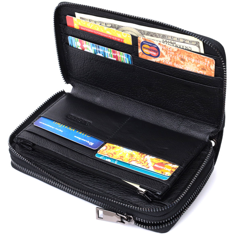 Мужской клатч на два отделения из натуральной кожи ST Leather Черный