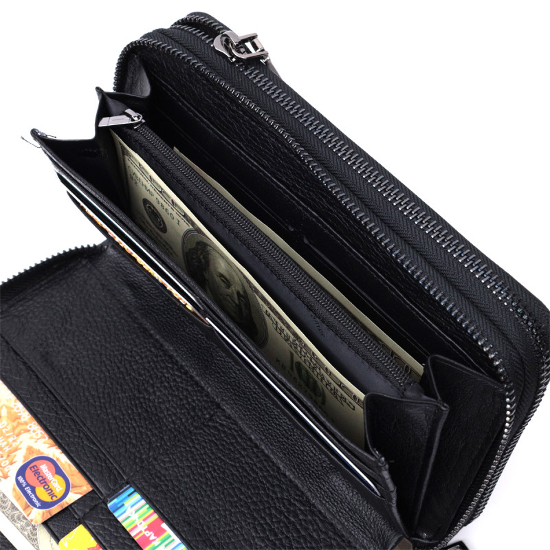 Мужской клатч на два отделения из натуральной кожи ST Leather Черный