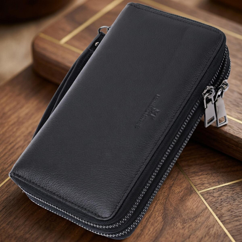 Чоловічий шкіряний клатч для карток купюр та документів ST Leather Чорний