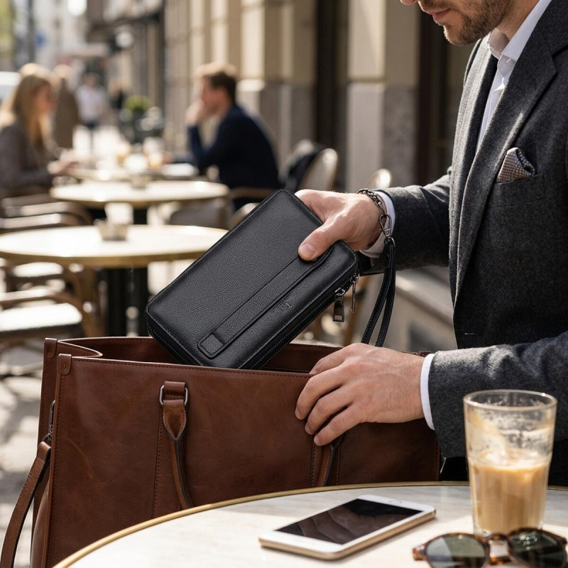 Чоловічий шкіряний клатч для карток купюр та документів ST Leather Чорний