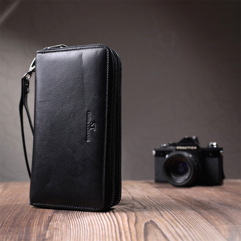 Чоловічий шкіряний клатч для карток купюр та документів ST Leather Чорний