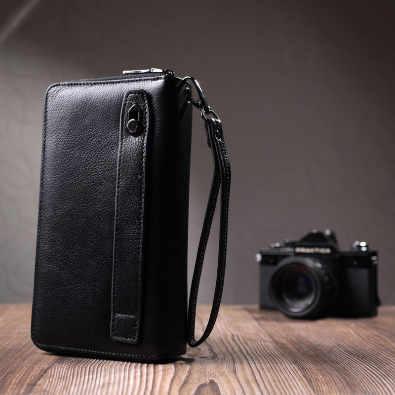 Чоловічий шкіряний клатч для карток купюр та документів ST Leather Чорний