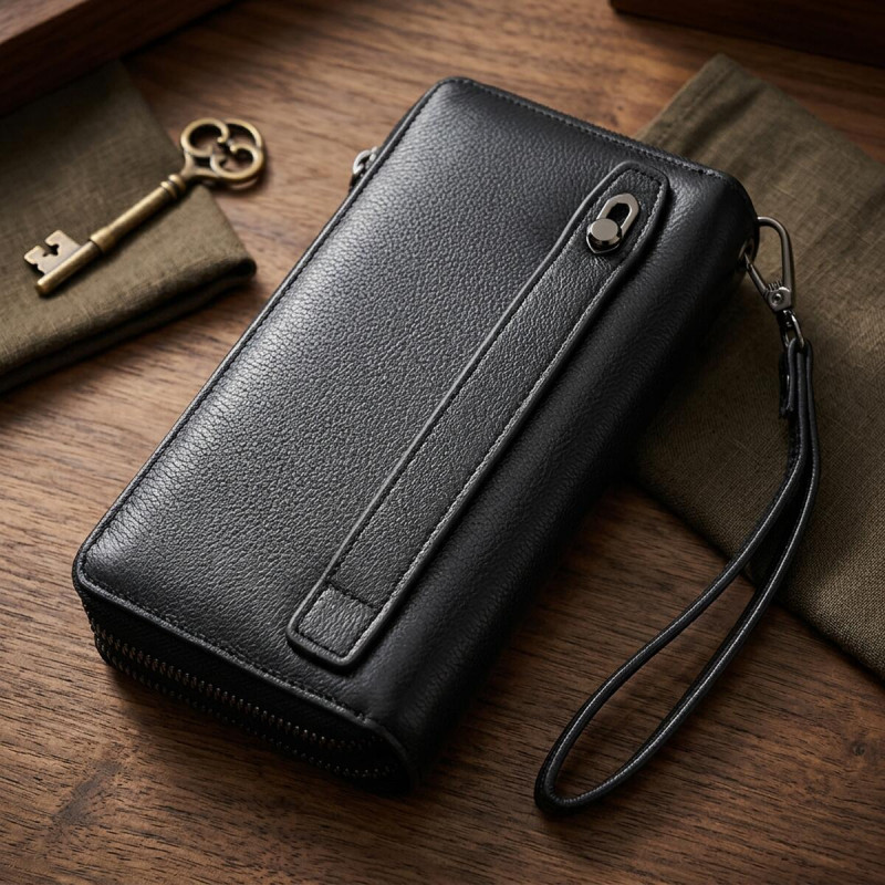 Чоловічий шкіряний клатч для карток купюр та документів ST Leather Чорний