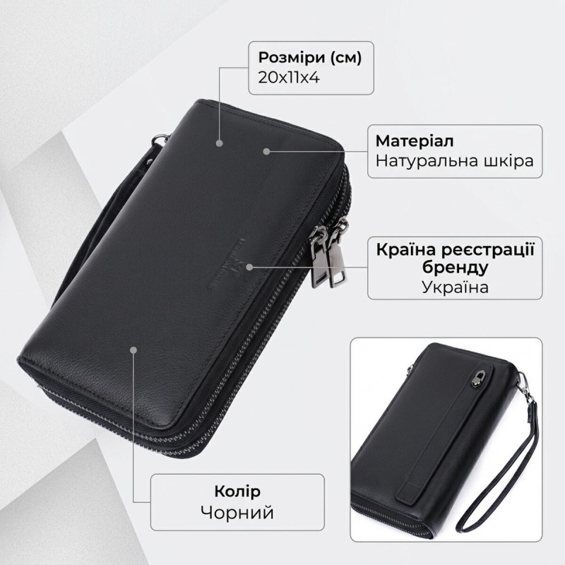Чоловічий шкіряний клатч для карток купюр та документів ST Leather Чорний