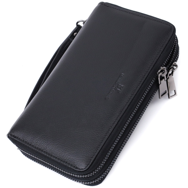 Чоловічий шкіряний клатч для карток купюр та документів ST Leather Чорний