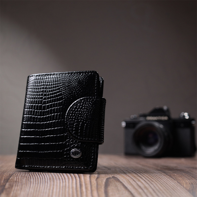 Гаманець для жінок середнього розміру з натуральної шкіри ST Leather Чорний