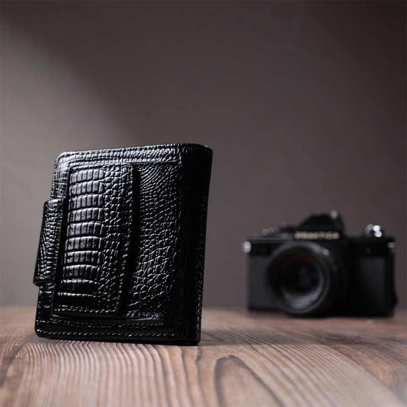 Гаманець для жінок середнього розміру з натуральної шкіри ST Leather Чорний