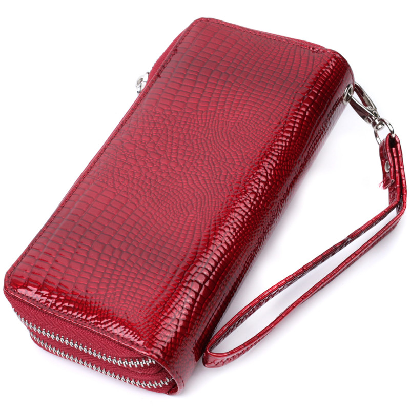 Фактурный клатч на два отделения из лакированной натуральной кожи ST Leather Красный