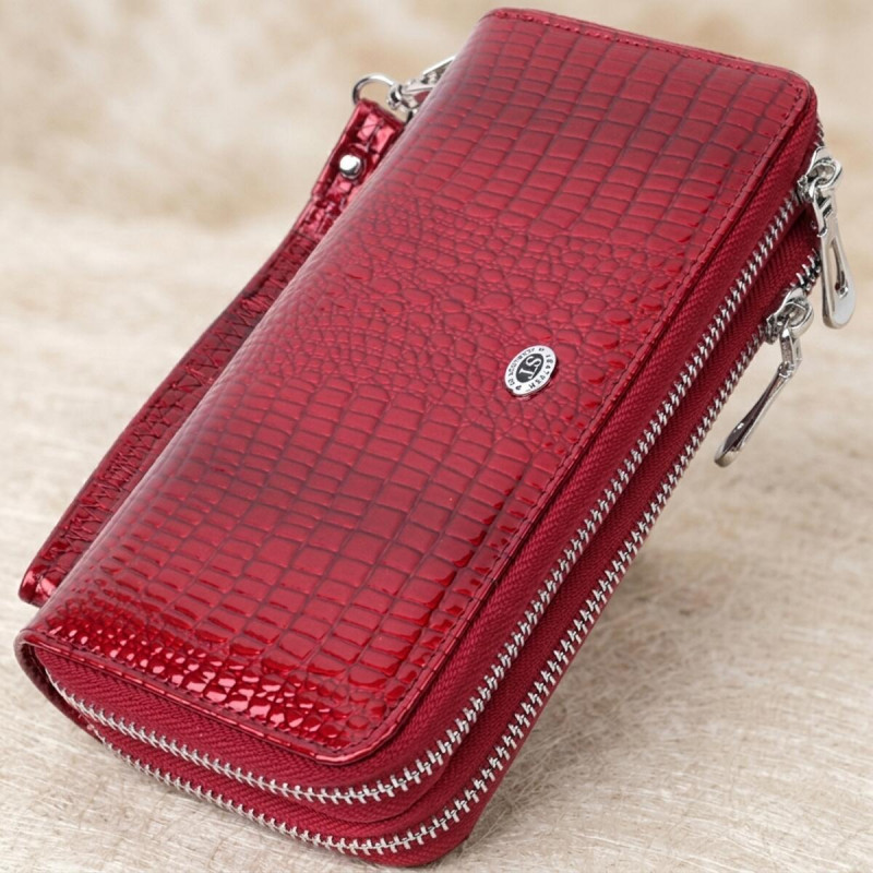 Фактурний клатч на два відділення з лакованої натуральної шкіри ST Leather Червоний