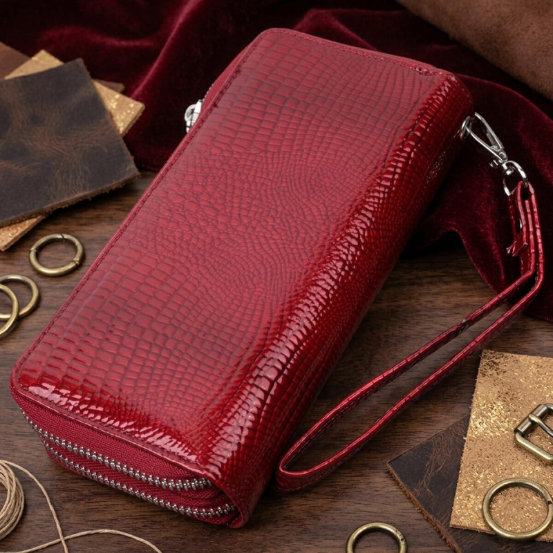 Фактурний клатч на два відділення з лакованої натуральної шкіри ST Leather Червоний
