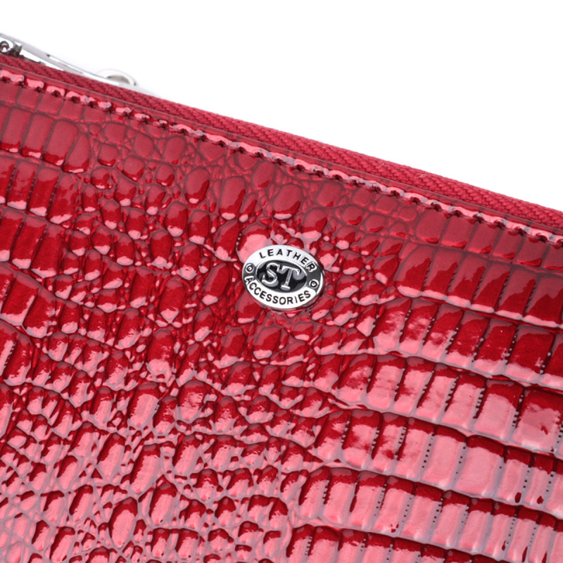 Фактурный клатч на два отделения из лакированной натуральной кожи ST Leather Красный