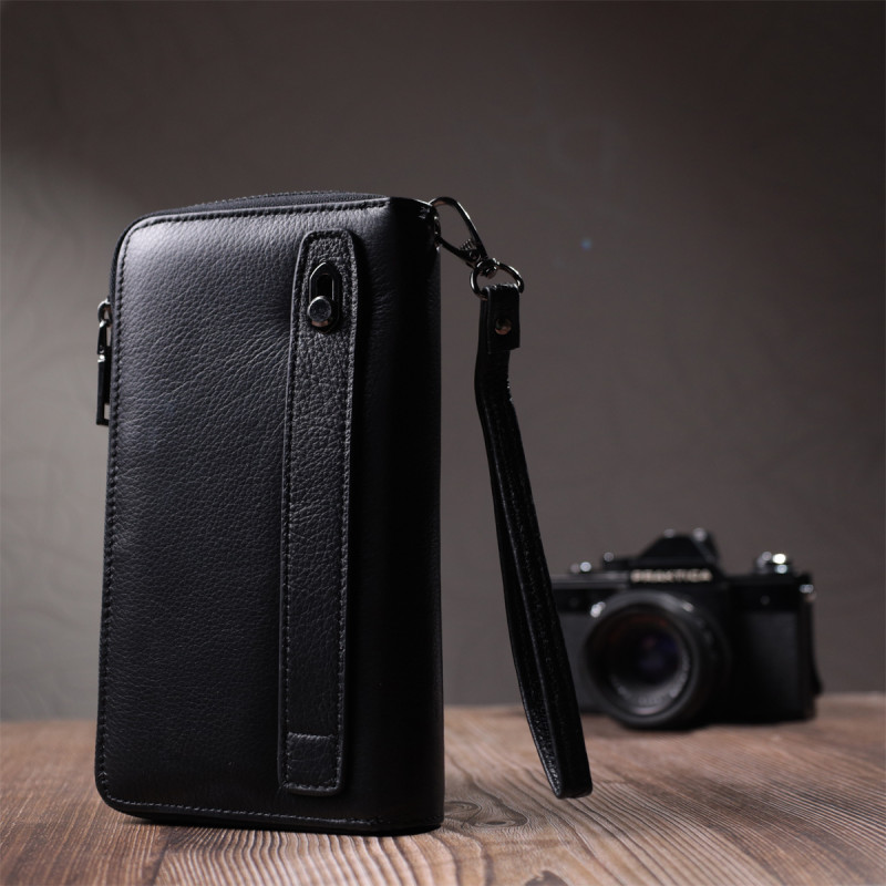 Мужской клатч с блоком для карт из натуральной кожи ST Leather Черный