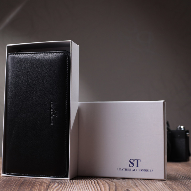 Мужской клатч с блоком для карт из натуральной кожи ST Leather Черный