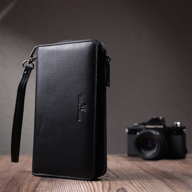 Мужской клатч с блоком для карт из натуральной кожи ST Leather Черный