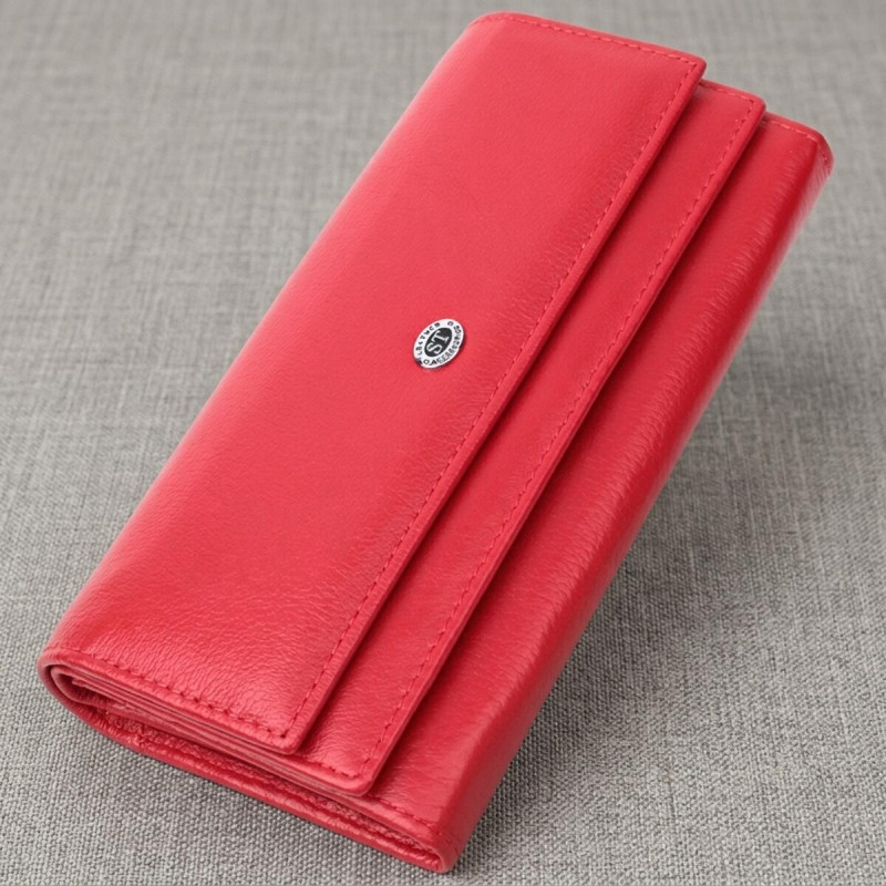 Вместительный женский кошелек с двумя клапанами из натуральной кожи ST Leather Красный