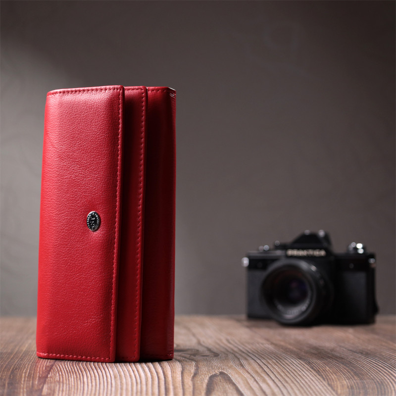 Вместительный женский кошелек с двумя клапанами из натуральной кожи ST Leather Красный