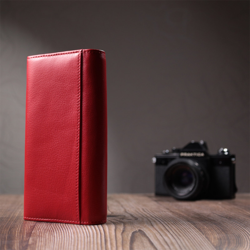 Вместительный женский кошелек с двумя клапанами из натуральной кожи ST Leather Красный