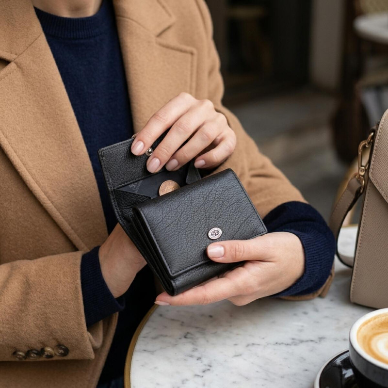 Гарний гаманець для жінок із натуральної шкіри ST Leather Чорний