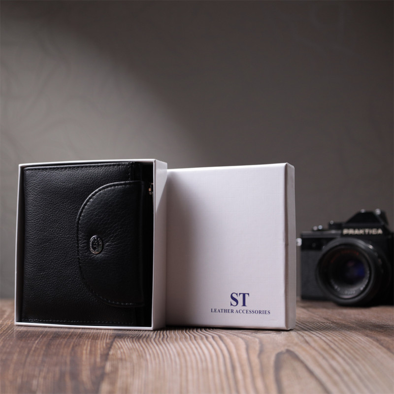 Зручний жіночий гаманець із монетницею із натуральної шкіри ST Leather Чорний