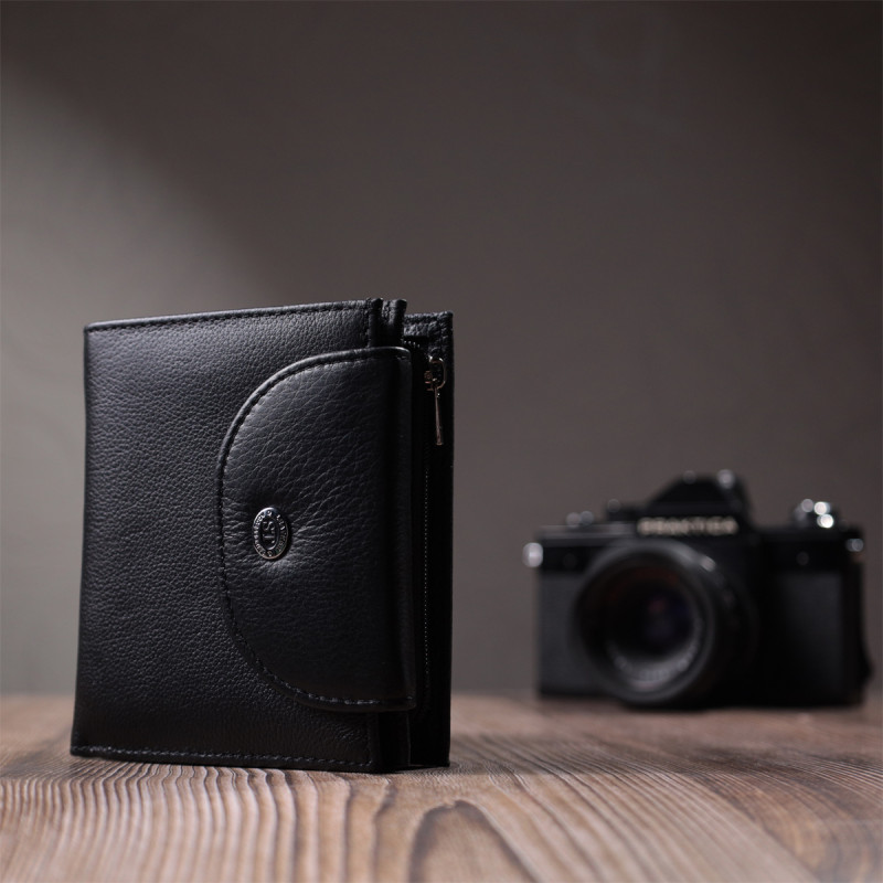 Зручний жіночий гаманець із монетницею із натуральної шкіри ST Leather Чорний