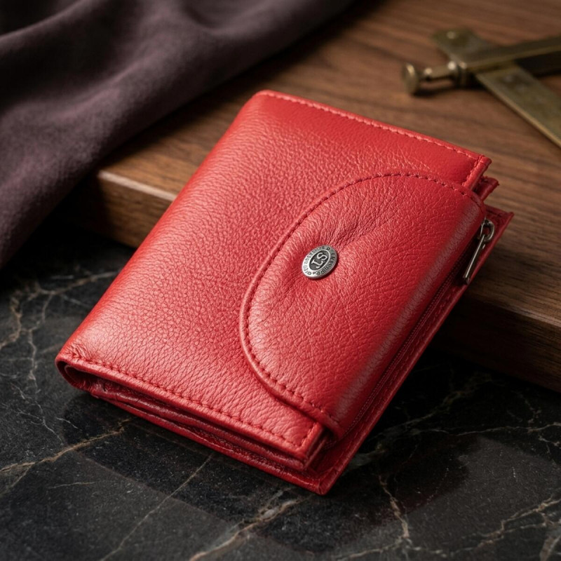 Яскравий жіночий гаманець із монетницею з натуральної шкіри ST Leather Червоний