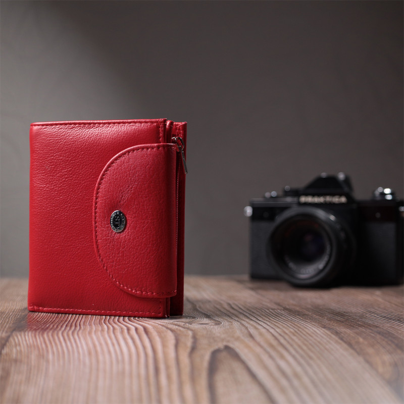 Яркий женский кошелек с монетницей из натуральной кожи ST Leather Красный