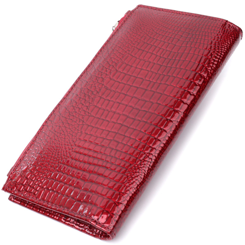 Лакированный яркий кошелек с фактурой под рептилию из натуральной кожи ST Leather Красный